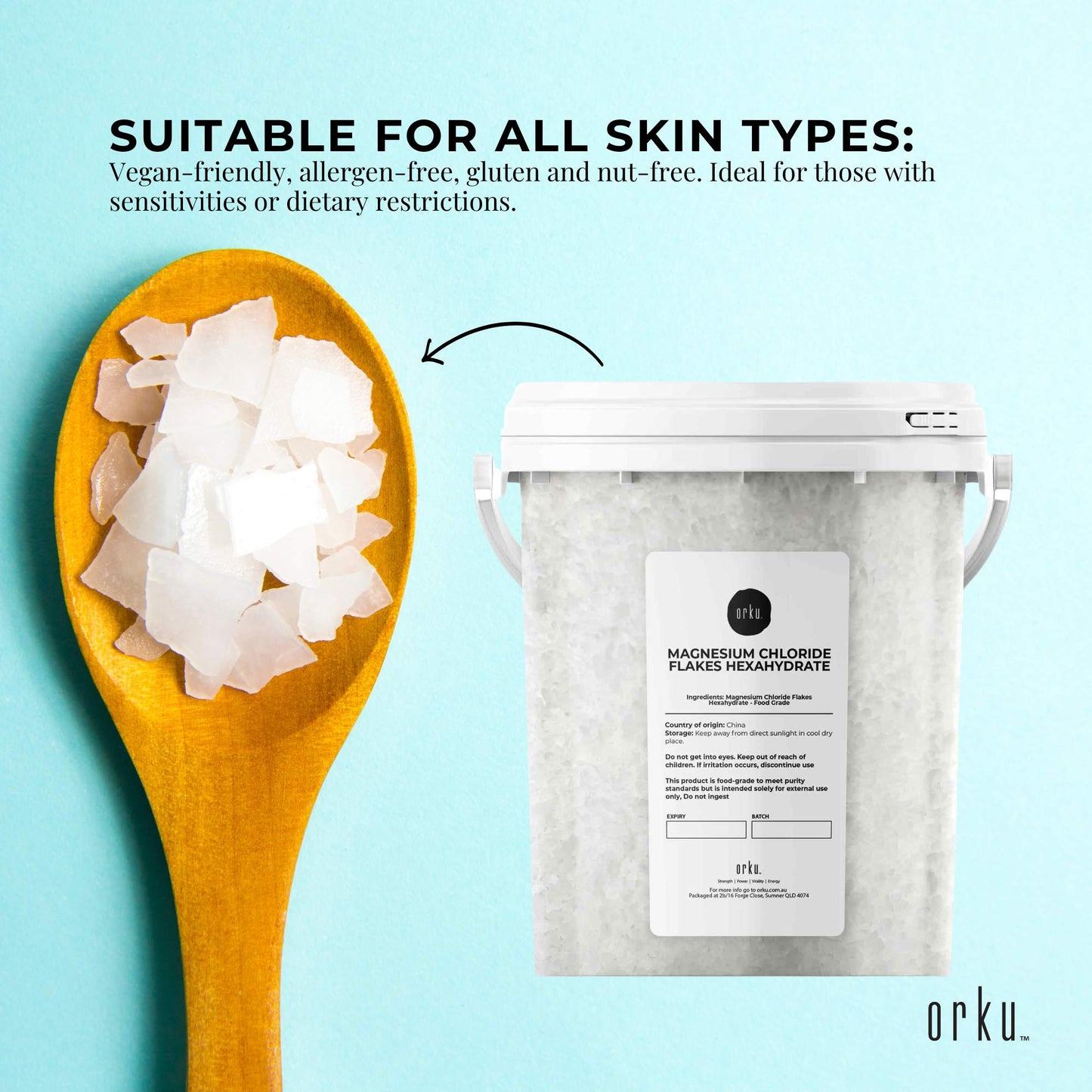 800g Magnesium Chloride Flakes Hexahydrate Tub - Organic USP Food Grade Salt