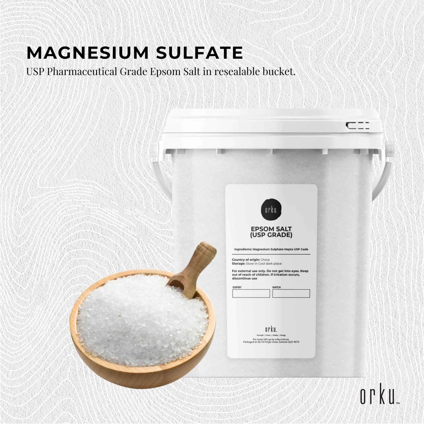 Orku 1.3Kg Epsom Salt Tub - USP Grade Magnesium Sulfate Body Bath Salts
