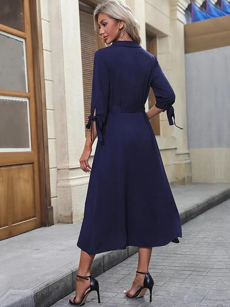 Autumn Office Dress - Women's Casual V-Neck Long Sleeve, Slim Fit Elegant Frock for Commuting - MissyMays Elegance