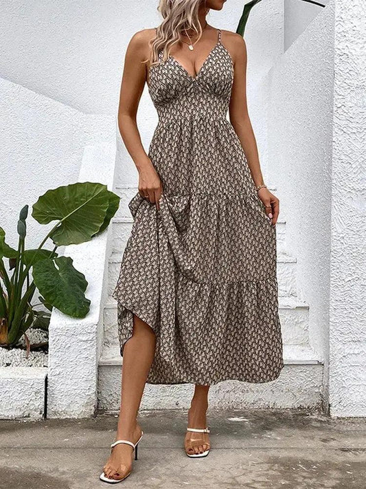 Boho Backless Lace Up Beach Dress - V-neck Slip Dress for Summer Holidays - MissyMays Elegance