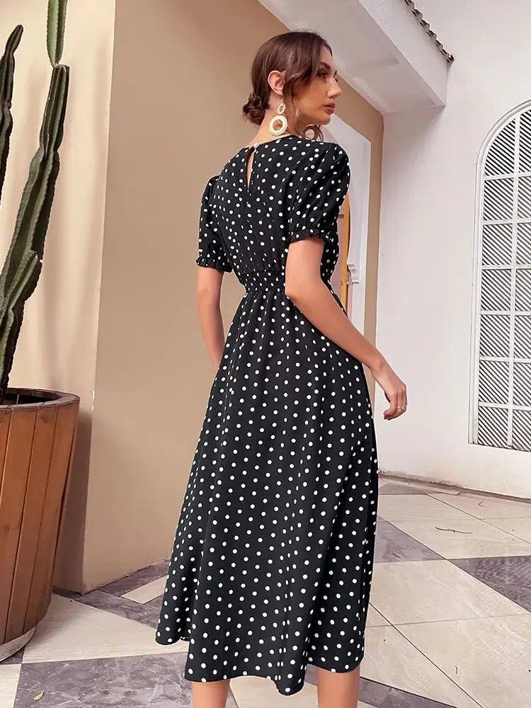 Boho Elegance: Chiffon Polka Dot Midi Sundress for Women - Perfect Summer Beachwear - MissyMays Elegance