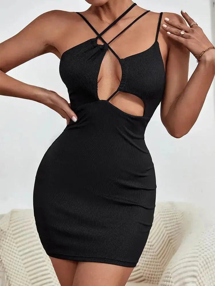 Chic Black Strapless Bodycon Party Dress - Irregular Cut Out Design for Festival and Night Out - MissyMays Elegance