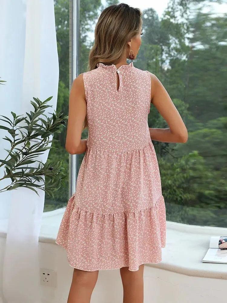 Chic Floral Halter Pleated Mini Sundress: Perfect for Elegant Summer Fashion - MissyMays Elegance