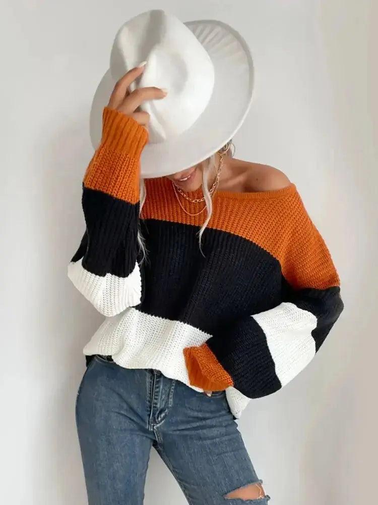 Chic Striped Harajuku Pullover - Women's Elegant Fall Knitwear - MissyMays Elegance