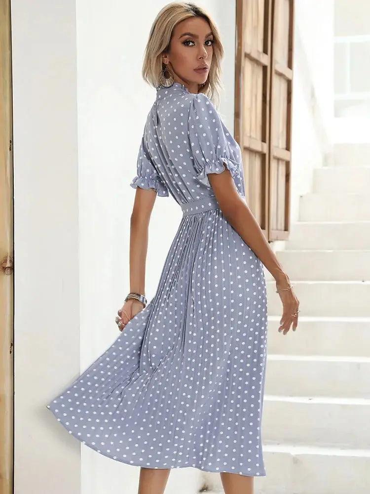 Chiffon Polka Dot Midi Office Dress - Elegant Summer Style for Women - MissyMays Elegance