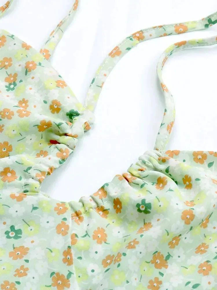 Floral Print Backless Mini Dress - Spaghetti Strap Summer Beach Style - MissyMays Elegance