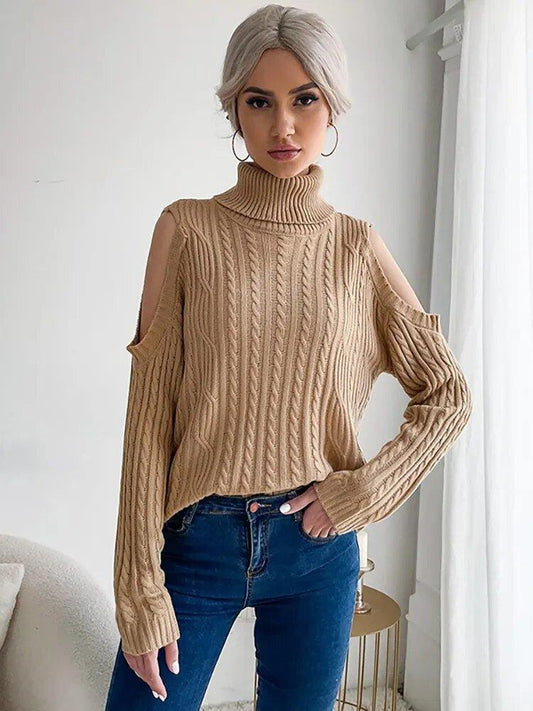 Half Turtleneck Slim Pullover Sweater - Women's Autumn Knitwear with Exposed Arms - MissyMays Elegance