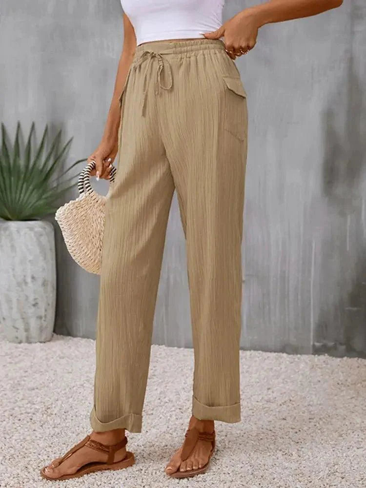High Waist Office Trousers - Women's Solid Color Straight Leg Casual Pants - MissyMays Elegance