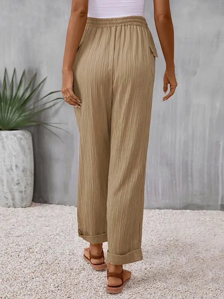 High Waist Office Trousers - Women's Solid Color Straight Leg Casual Pants - MissyMays Elegance