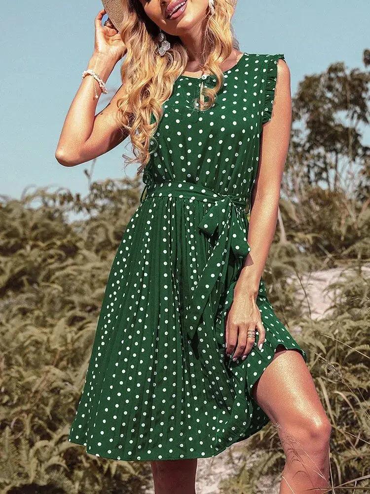 High Waisted Floral Pleated Midi Dress - Fashionable A-line Sundress for Summer - MissyMays Elegance