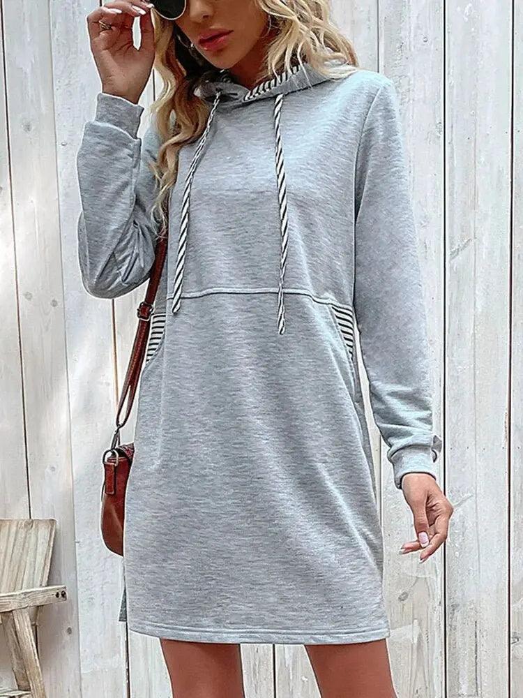 Hooded Sweatshirt Dress Autumn - Casual Long Sleeve Fashion for Women - MissyMays Elegance