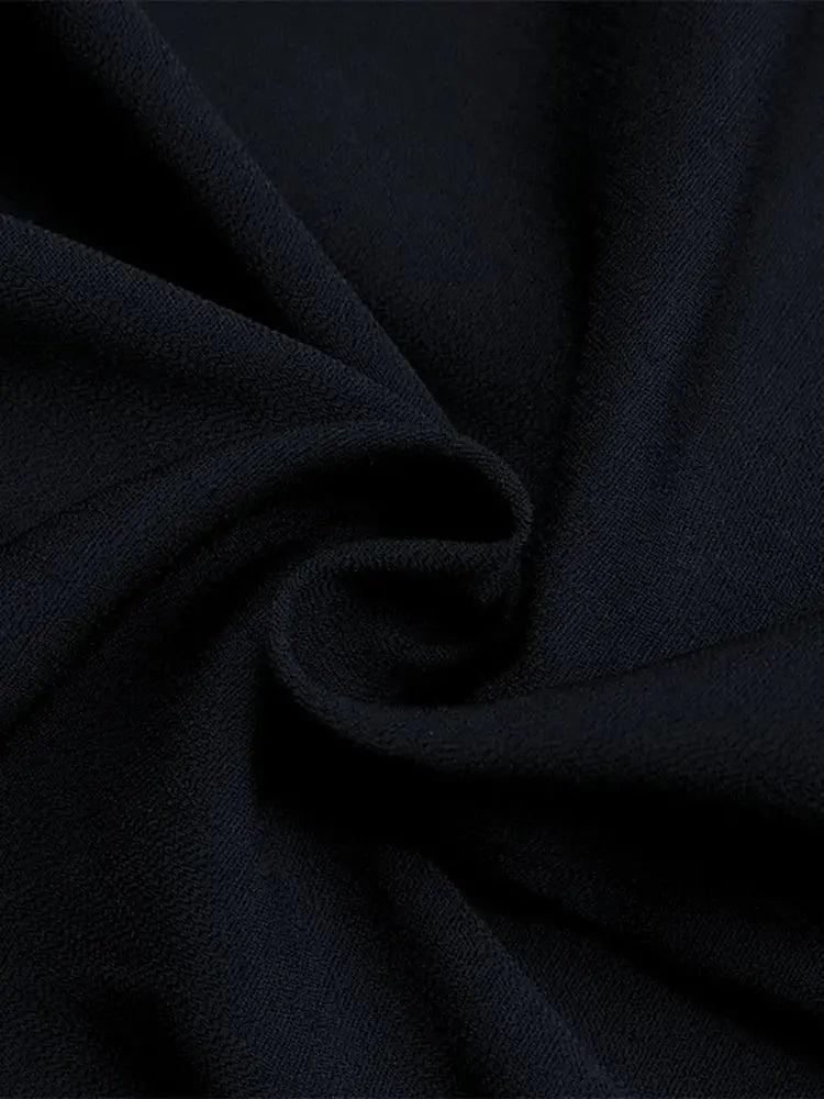 Polo Collar Tunic Mini Dress - Elegant Long Sleeve Design in Solid Black for Autumn - MissyMays Elegance