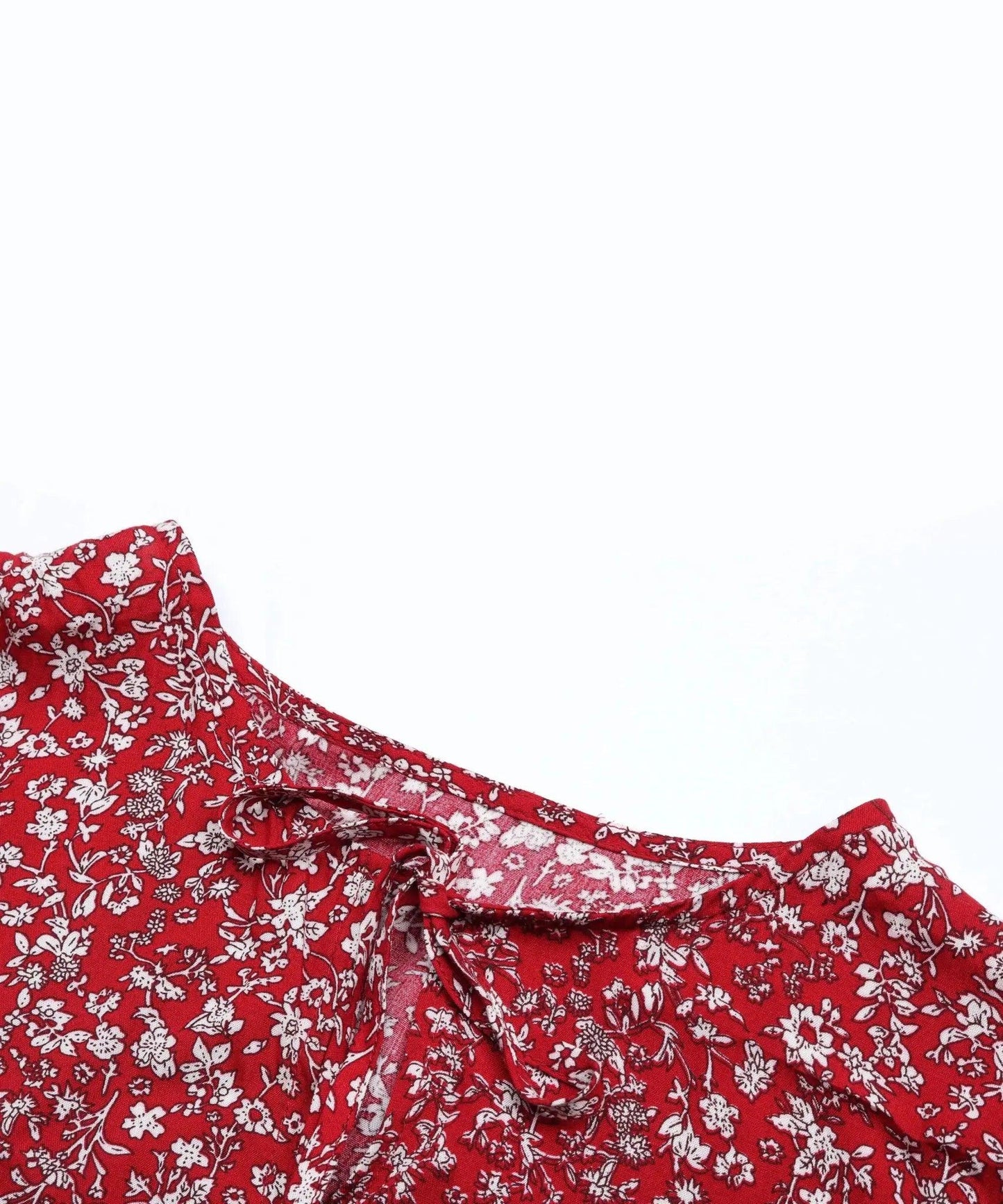 Red Floral Maxi Beach Dress - Elegant V-Neck Swing Sundress with Pleated Hem - MissyMays Elegance