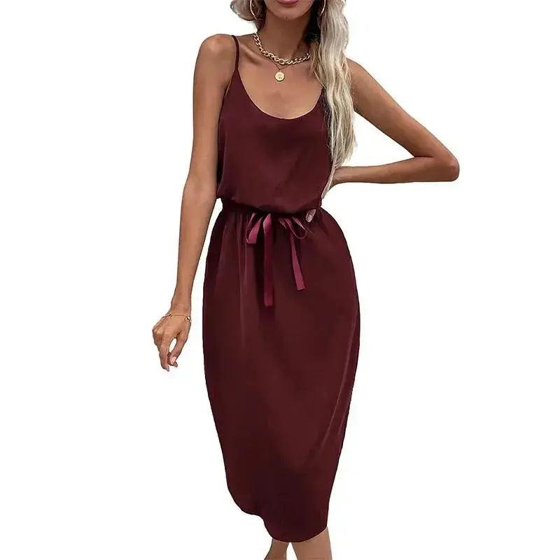 Satin Lace Up Trumpet Long Dress - Spaghetti Strap Backless Elegance for Summer Parties - MissyMays Elegance