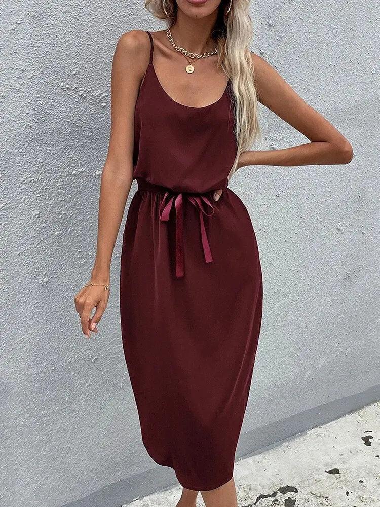 Satin Lace Up Trumpet Long Dress - Spaghetti Strap Backless Elegance for Summer Parties - MissyMays Elegance