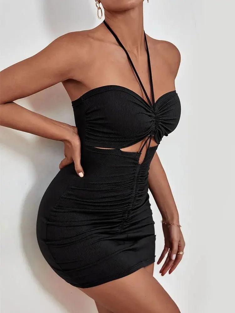 Sexy Backless Halter Bodycon Dress - Chic Hollow Out Spaghetti Strap Mini for Club Parties - MissyMays Elegance