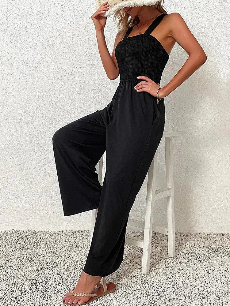 Sleeveless Wide Leg Jumpsuit - Women's Casual Overalls with Pockets - MissyMays Elegance