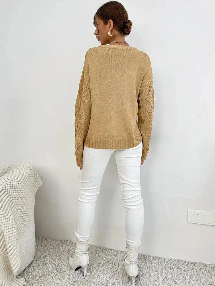 Solid Colour Knit Sweater Dress - Long Sleeve Casual Autumn Pullover for Women - MissyMays Elegance