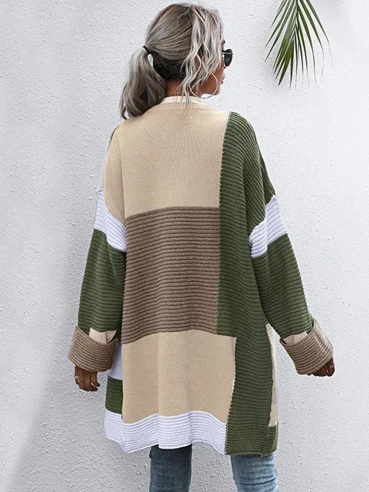 Splicing Long Knit Sweater Coat - Women's Casual Autumn/Winter Streetwear - MissyMays Elegance