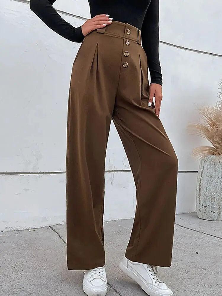 Spring Autumn Women Long Casual Style Fashion High Waist Buttons High Quality Cargo Trousers Pants - MissyMays Elegance