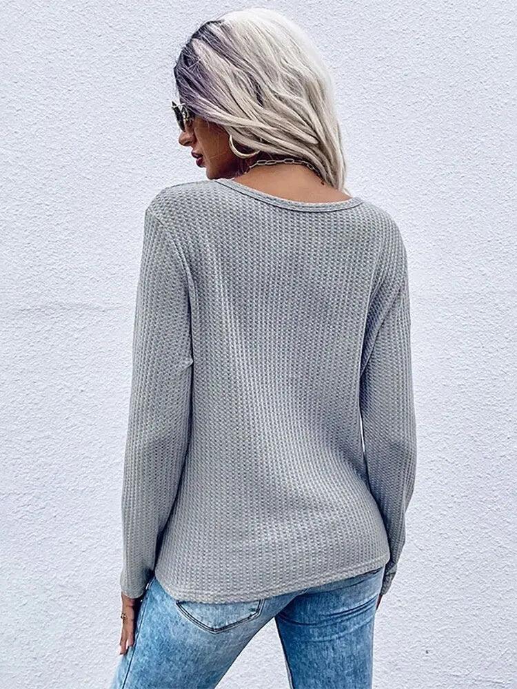 Spring V-Neck Long Sleeve Sweater - Chic Knitted Pullover for Women - MissyMays Elegance