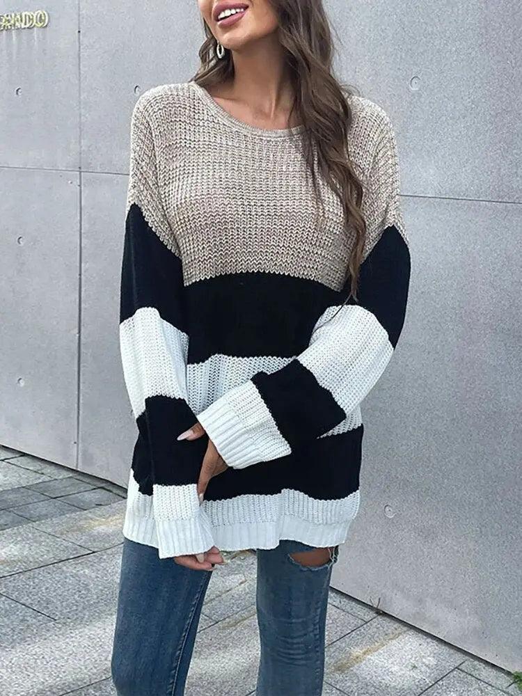 Striped Harajuku Knit Sweater - Women's Autumn Winter Casual Pullover - MissyMays Elegance
