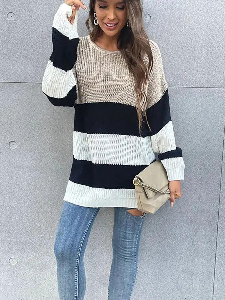 Striped Harajuku Knit Sweater - Women's Autumn Winter Casual Pullover - MissyMays Elegance