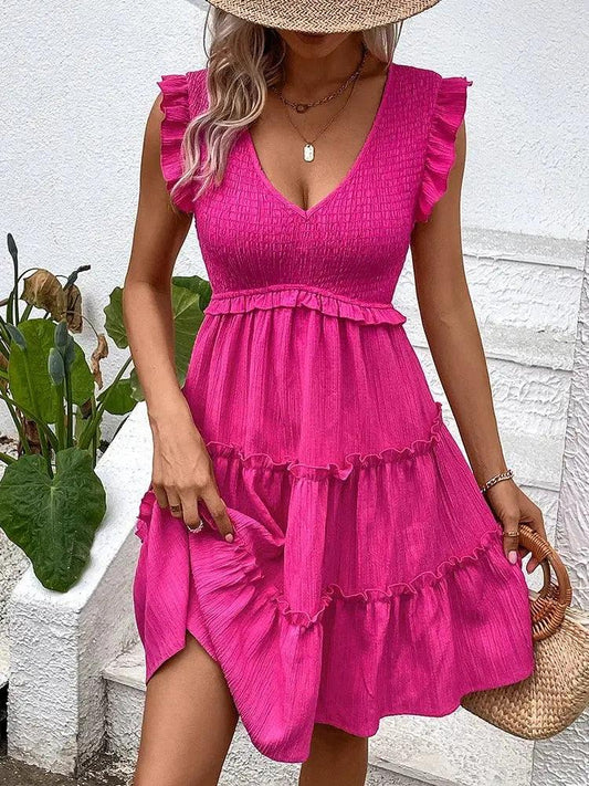 Vintage Pink Midi Party Dress - Elegant Pleated Design for Casual Summer Evenings - MissyMays Elegance