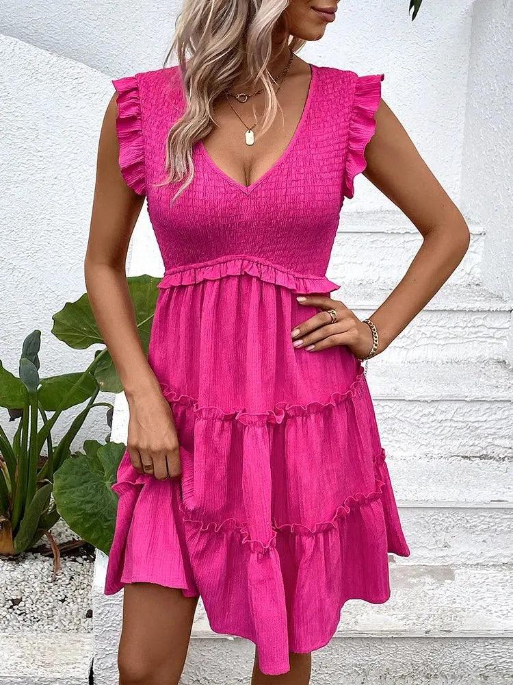 Vintage Pink Midi Party Dress - Elegant Pleated Design for Casual Summer Evenings - MissyMays Elegance