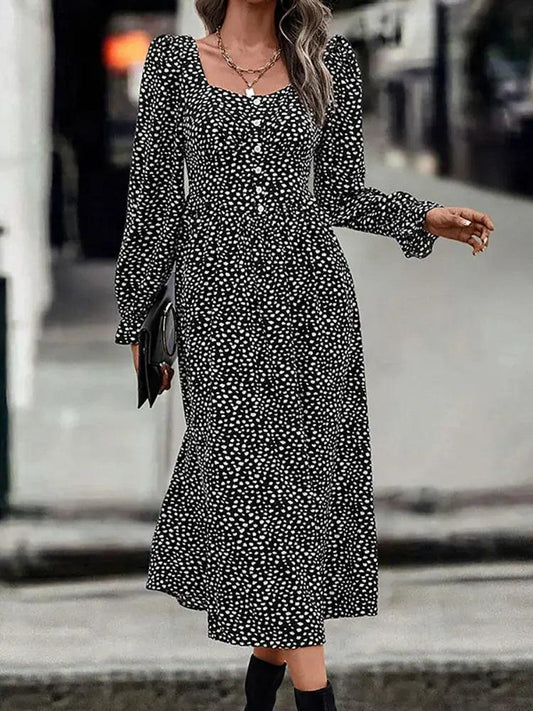 Vintage Print Long Sleeve Dress - Chic and Elegant Women's Robe for Spring and Autumn - MissyMays Elegance