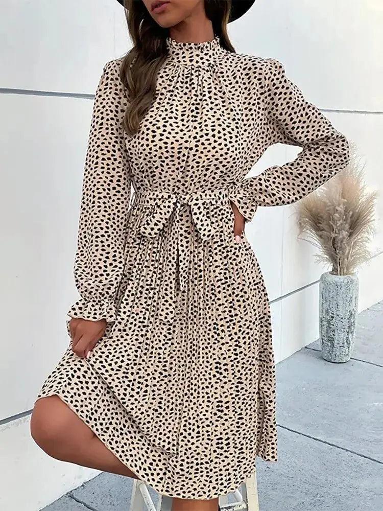 Vintage Print Long Sleeve Dress - Chic and Elegant Women's Robe for Spring and Autumn - MissyMays Elegance