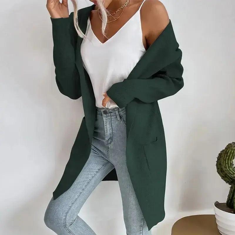 Women Autumn Long Sleeve Knit Hooded Cardigan Casual Solid Colour Pocket Ourdoor Warmer Tops Hoodies Coat Fashion Y2K - MissyMays Elegance