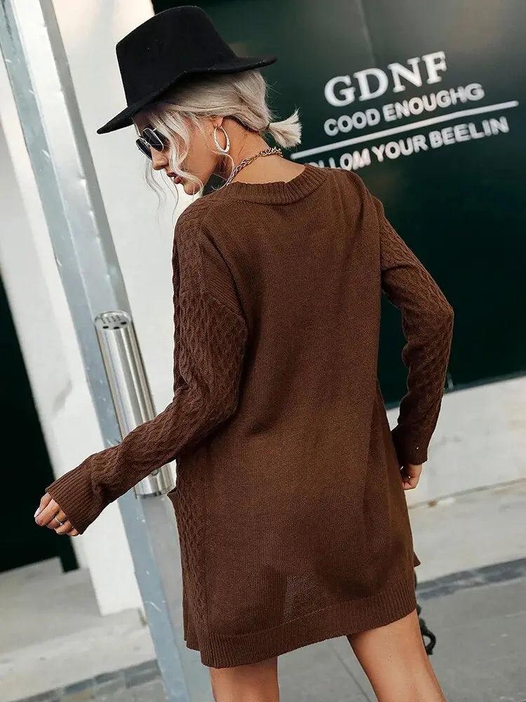 Women Long Sleeve Solid Colour Loose Knit Cardigan Casual Female Fashion Autumn Outdoor Wear Sweater Coat - MissyMays Elegance